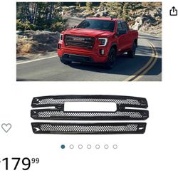  Grille Cover for 2019-2022 GMC Sierra 1500 SLT, ABS Pianted Gloss Black Front Bumper Hood Mesh Grill Cover