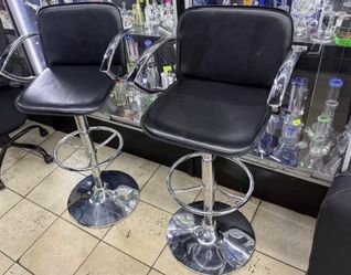 Pair of Black Faux Leather Adjustable Bar Stools