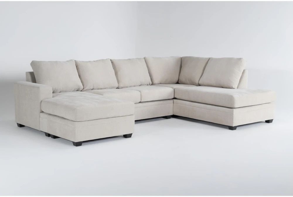 Bonaterra Sand Beige Fabric 127" 2 Piece U-Shaped Sectional with Left Arm Facing Sofa Chaise & Right Arm Facing Corner Chaise