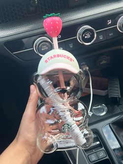 Strawberry Starbucks Bear Glass cup