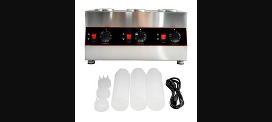 Commercial Electric Sauce Warmer with 3-Pump Dispenser - Stainless Steel
