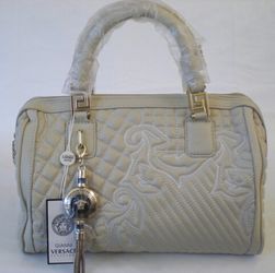 Versace Quilted Vanitas Bone Color Hand Bag