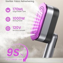 2-in-1 Handheld Steamer and Iron for Clothes, 1000W Travel Steamer with Ceramic Soleplate, 9s Fast Heat-Up, Leak-Proof 170mL Tank, Self-Clean, Portabl