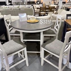 Gorgeous! 5-pc counter Height dining set white& grey