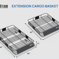 TUFFIOM 250lbs 64 x 39 x 6 inch Extendable Roof Top Cargo Carrier Basket 