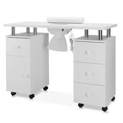 Omysalon MT-DC Nail Manicure Table w/Electric Dust Collector & Wrist Rest & 2 Open Spaces 1 Side Cabinet 4 Drawers