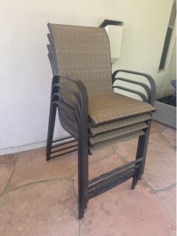Set of 4 stackable sling patio chairs, bar height