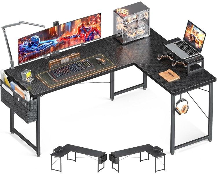 Metal, Engineered Wood

【Reversible L-Shaped Design】: The computer desk features an interchangeable L-shape structure that seamlessly fits either left