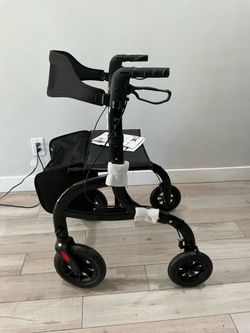 Black Four-Wheel Rollator Walker with Seat