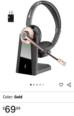 Wireless Headset with Microphone - Bluetooth Headset with Mic Noise Canceling & Mute, Wireless Headphones with USB Dongle/Charging Dock for Laptop Com