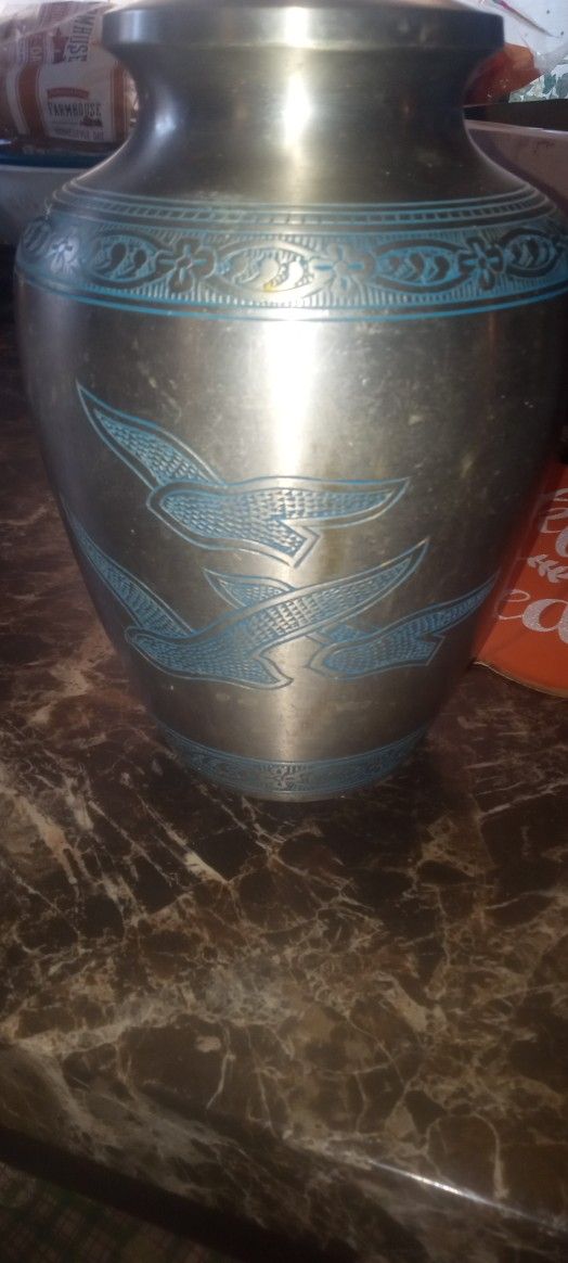 Urn You're Beautiful Blue Dolphins Silver And Aluminum Made Sturdy Top Bottom Beautiful Way To Lay Someone To Rest