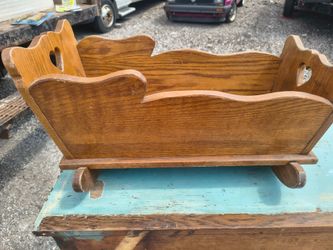 Handmade oak doll cradle