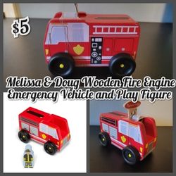 NEW Melissa & Doug Wooden Fire Engine Emergency Vehicle and Play Figure