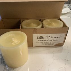 New In Box Set Of 3 Lillian Vernon 3" x 3" Pillar Candles