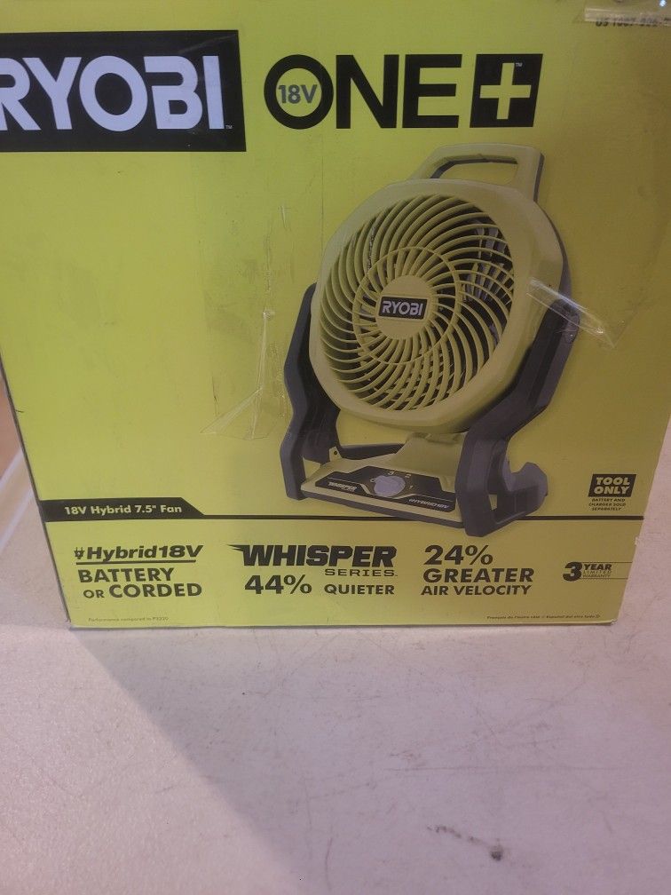 Ryobi 18V Hybrid Whisper Series 7-1/2" Fan Tool Only!!!
