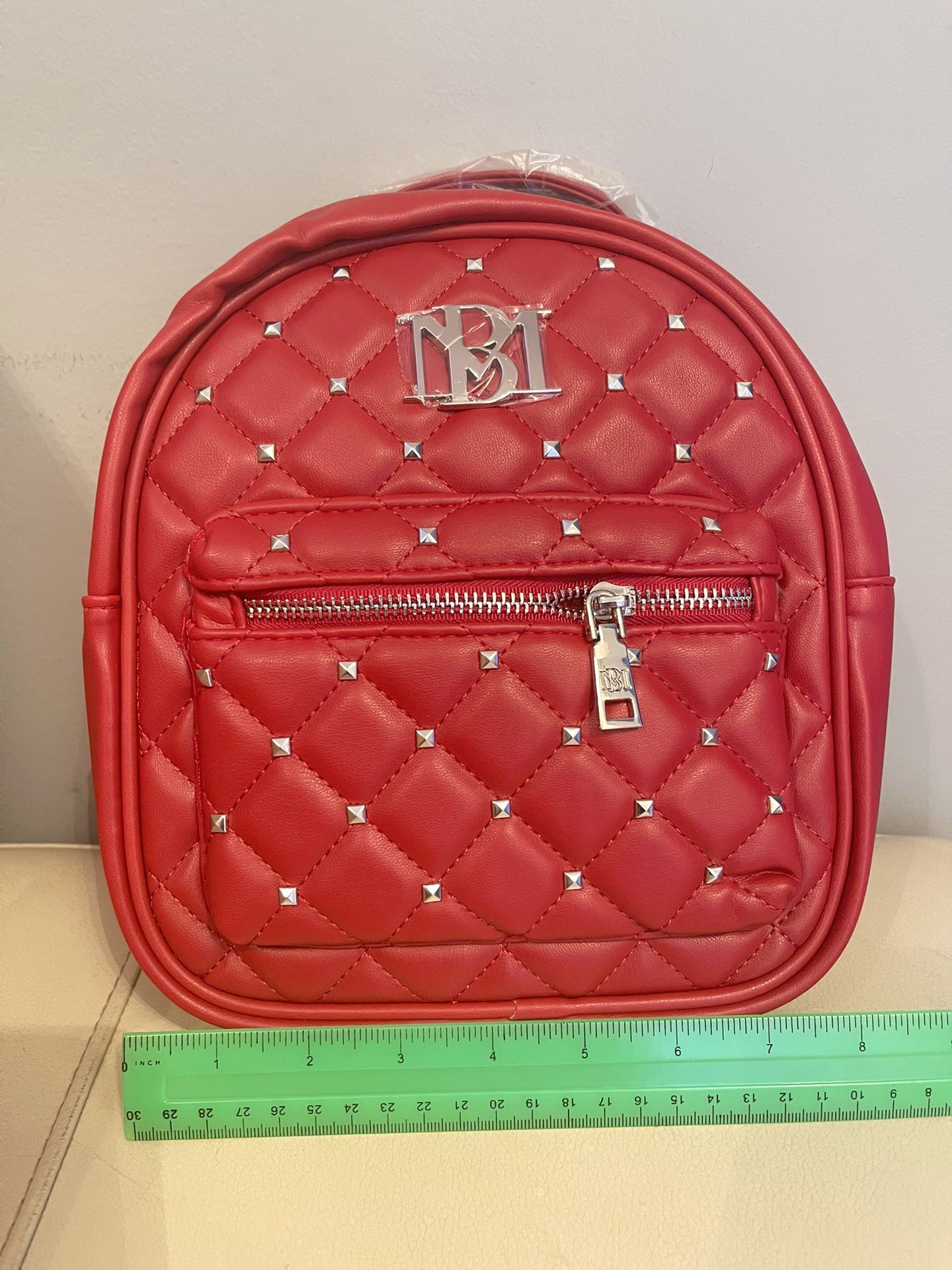 Badgley Mischka Mini Studded Backpack Red. Vegan Leather. NWT