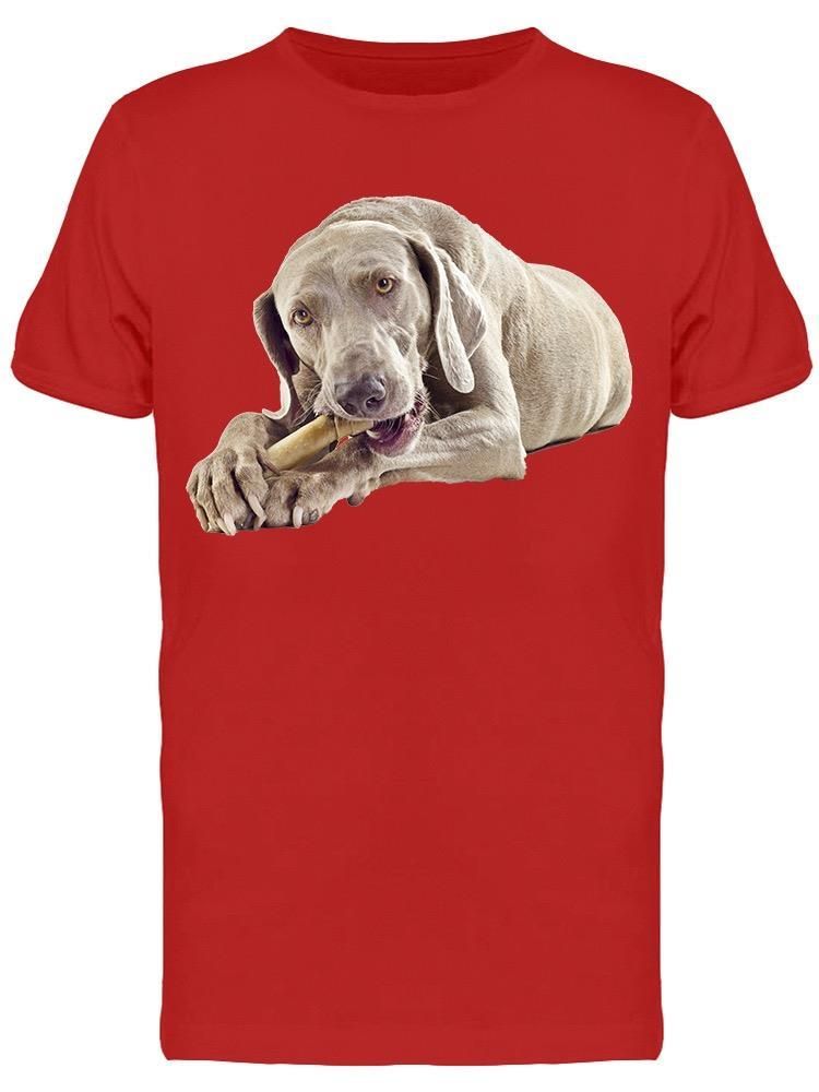 Smartprints Weimaraner Chewing Bone Tee Men's -Image by Shutterstock Red Size XL