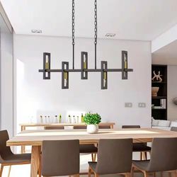 Yansun 5-Light Black Linear Island Pendant Hanging Light Modern Farmhouse Chandelier Light for Kitchen Dining Room Restaurant

