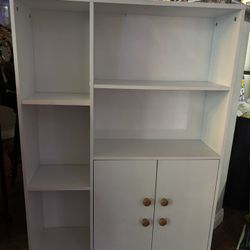 White Bookshelf, Cubby Bookcase With Doors And Open Shelves
