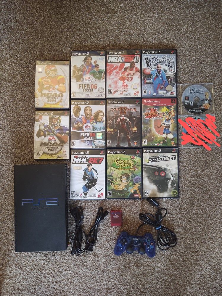 PS2 Console Bundle + 22 Games, PRE-OWNED