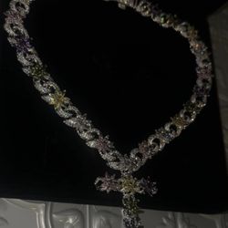 18 k Gold Plated Flower Cross Chain 
