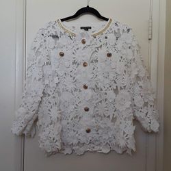 Floral White See-Through Coat