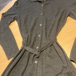 The GAP Charcoal Gray Button Up Long Sleeve Dress, Size: Medium (M)