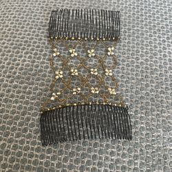 Vintage Mid Century Double Comb  Beaded Bun Wraps Hair Clip Stretch