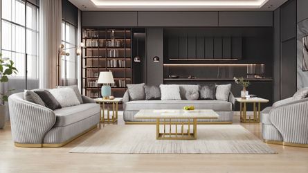 Elysium Grey/Gold Trim 3-Pc Living Room Set / HD-3PC7008
