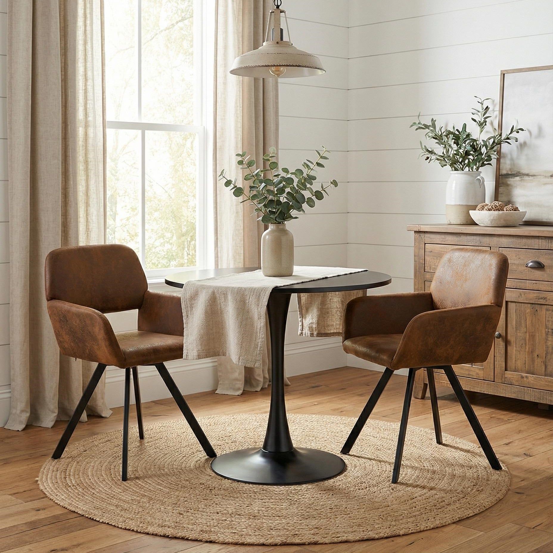 Clift 3 Piece Black Dining Table Set with 2 California Chairs, Suede Brown