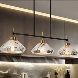 New in Box LNC Anila Modern 37.5 in. 3-Light Black and Plated Brass Chandelier