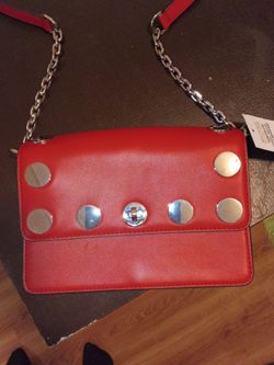 Michael Kors Red Leather Studded Chain Bag