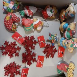 20 Piece Lot Includes Quilted Vintage Handmade Ornaments
