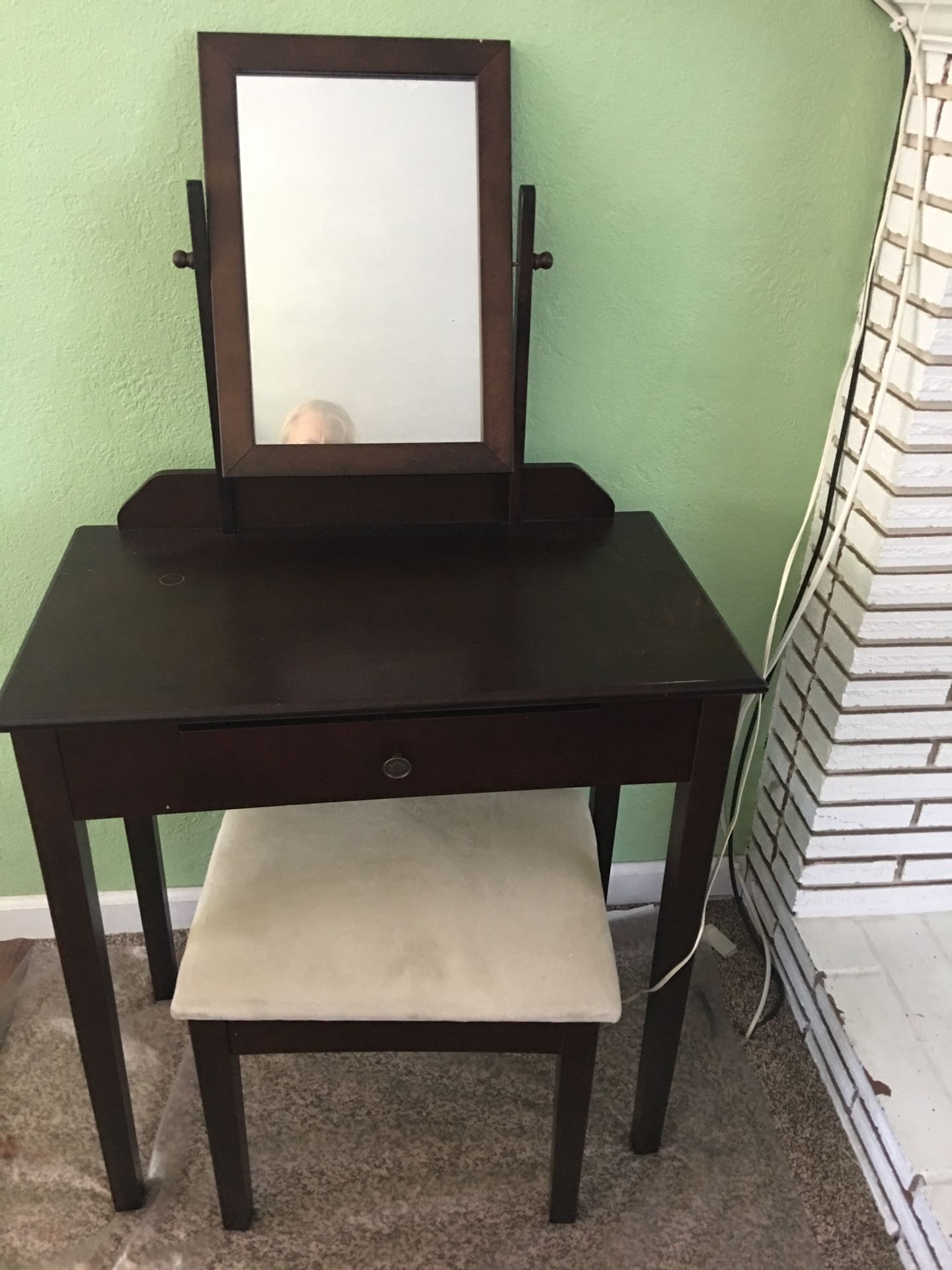 Antique desk with mirror and bench