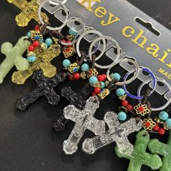 Set of the 12 x jade stone like unique cross keychain religious church gifts