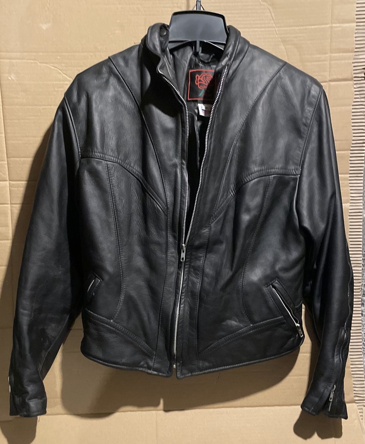 Vintage Fashions by Rose Black Leather Bomber Bike Jacket Size 14 Made in USA