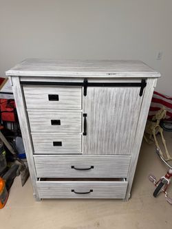 Farmhouse White Chest of Drawers with Sliding Barn Door
