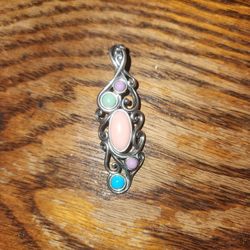 Retired CAROLYN POLLACK Sterling Silver 925 Pastel Gemstone Pendant Enhancer