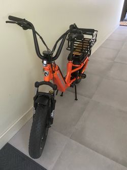 LIKE NEW! 2023 HOVSCO HovCart Family Cargo E-Bike (orange) with Large Rear Mounted Basket (black)