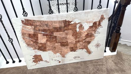 Vintage Map of the United States Travel Map with Pins Framed