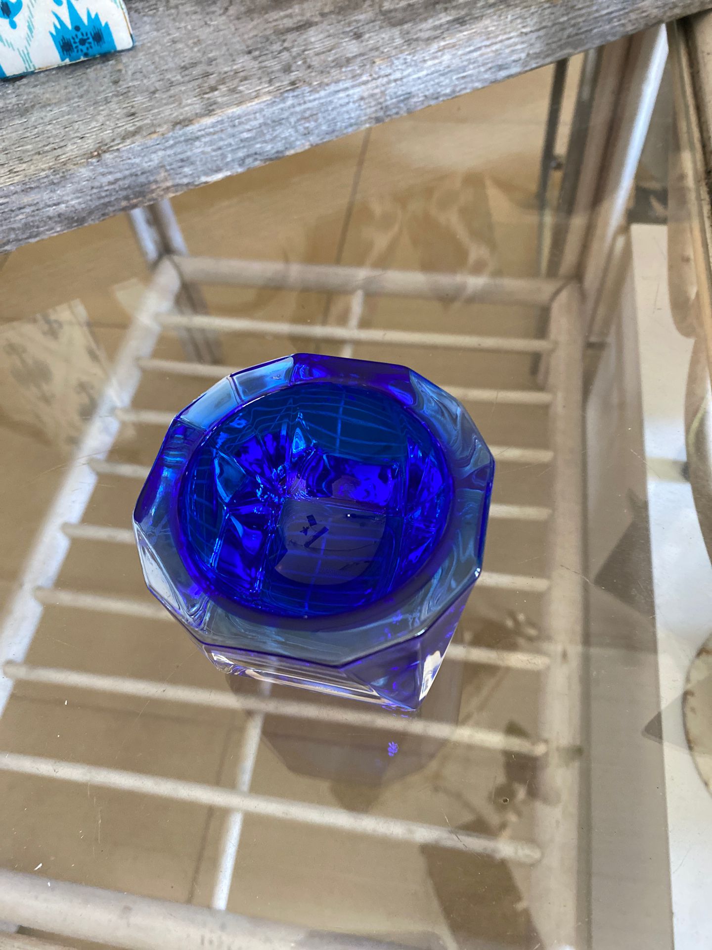 Cobalt blue small dish signed J.G.Durand,Small ashtray, glass, heavy, paperweight, home office, Father’s Day. 3 in.² 2 1/2 inches tall