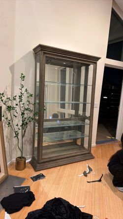 Large Wood and Glass Curio Display Cabinet