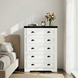 White 5-Drawer Dresser with Built-in Charging Station