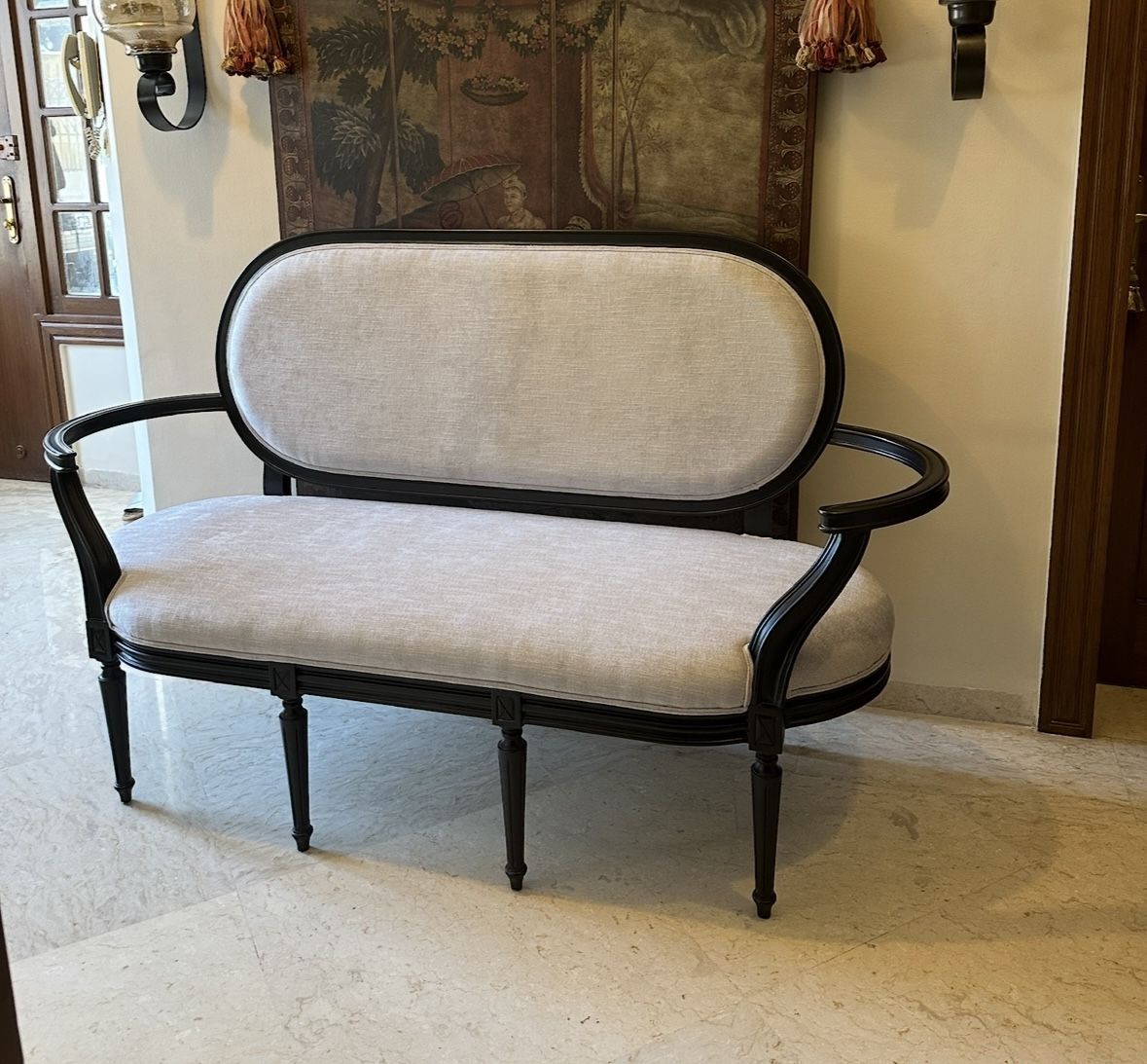 Brand New Solid Wood 3-Seater Settee with Black Chalk Finish & Luxurious Upholstery