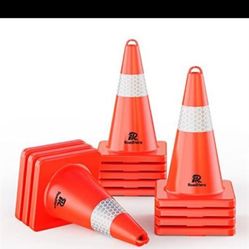 Traffic Cones 18 Inch, 12 Pack Safety Cones with Handle, Orange Cones with Reflective Collar, Cones for Parking Lot, Sport and Driving Training, Road 