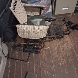 Antique Wicker Baby Stroller 