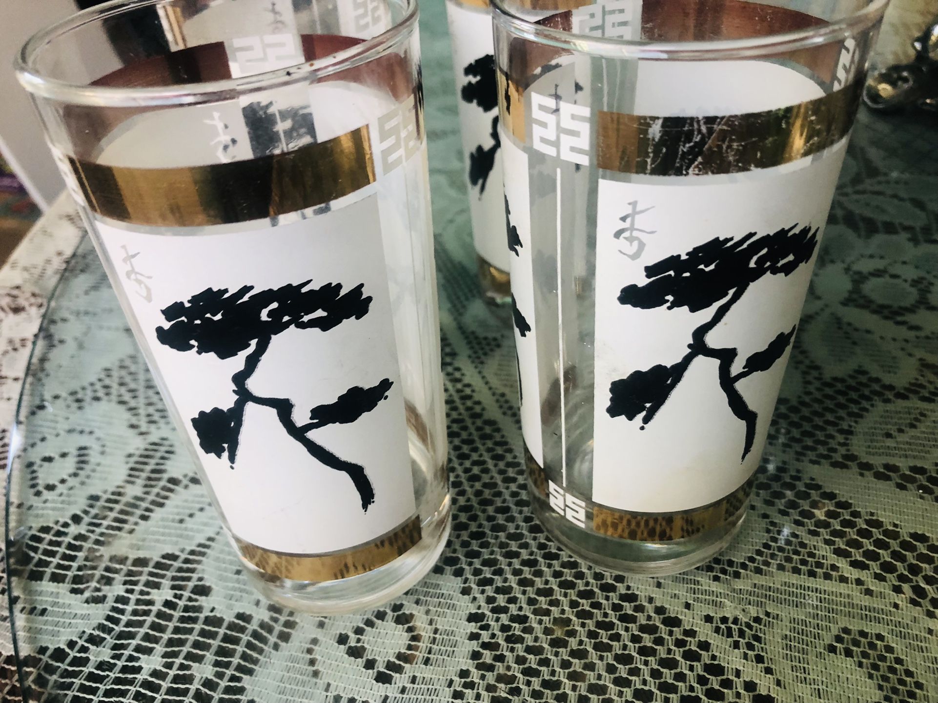 Set Of Four Mid Century Modern Oriental Signed