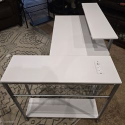 Bestier White carbon fiber patter gaming desk with LEDs