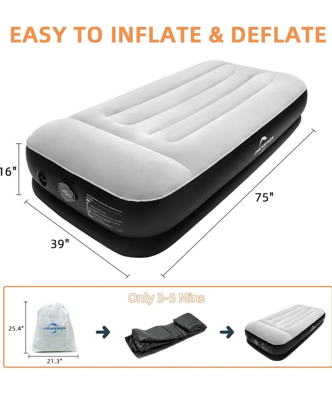 Twin Air Mattress with Rechargeable Built-in USB Pump