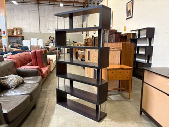 Deep Espresso Finished Sepentine Etagere Bookcase with Chrome Accents